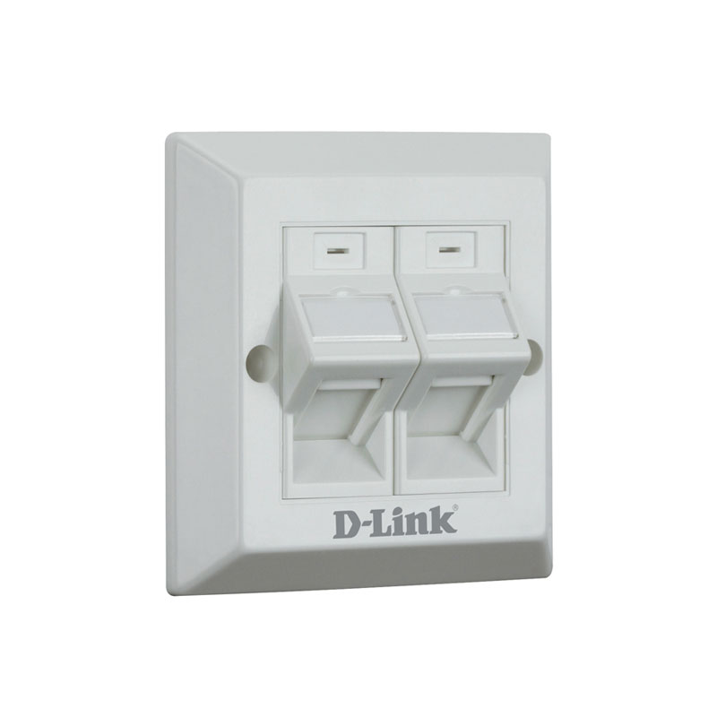 D-link Dual Angular Faceplate Accepts Two Keystone Jacks with Shutter &amp; ID Plate- 86*86 mm - White- Square